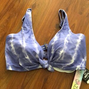 NWT SunDazed Periwinkle blue tie-dye swimsuit top size 36dd